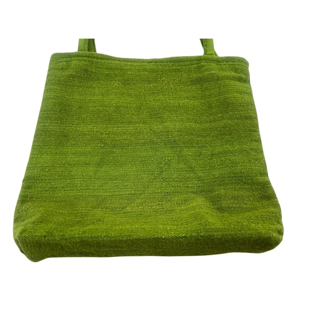 handmade Peruvian floral embroidered woven wool tote lime greenb 13x14 - Picture 7 of 12